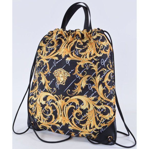 NEW Versace $1,095 Baroque Medusa Print Nylon Cinched Drawstring Purse Backpack main image 12